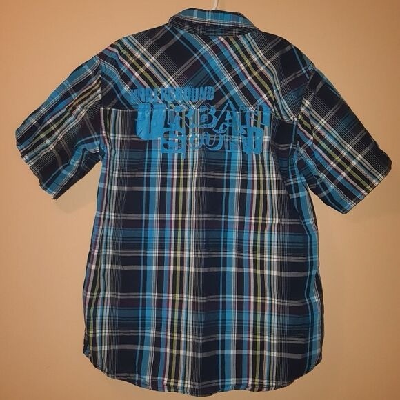 Boys Cherokee Blue Plaid Short Sleeve Shirt - Picture 2 of 6